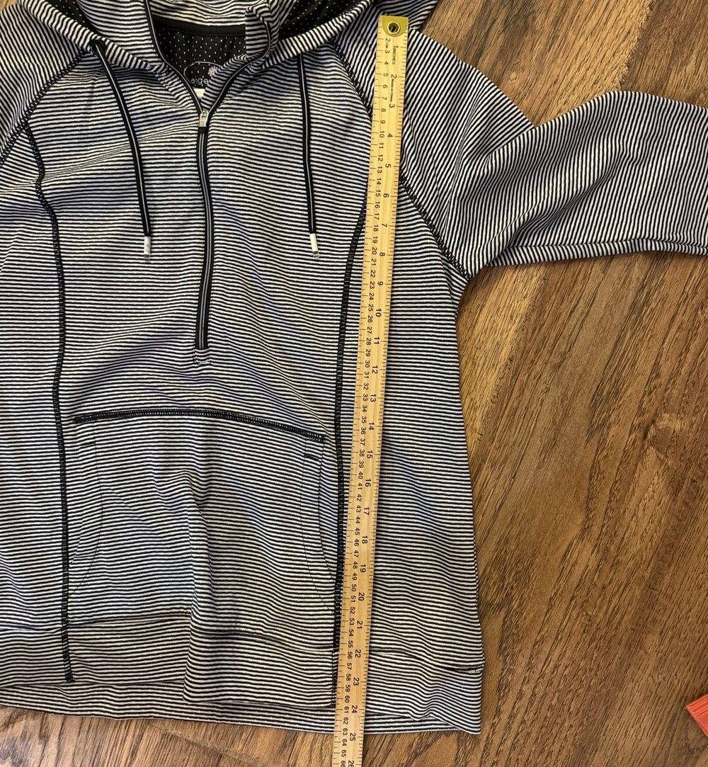 Tangerine XL Black White Striped Hooded Pullover 1/4 Zip Stretch Kangaroo Pocket - Picture 7 of 7
